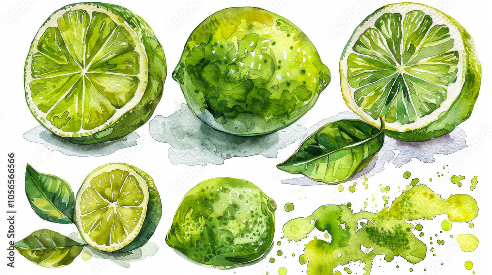 Lime on a transparent background , citron, watercolor Lime on a transparent background , citron, watercolor