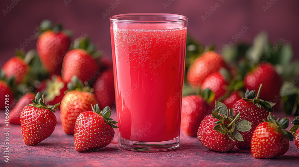a juice glass of strawberry juice surrounded by a few strawberries on an empty background a juice glass of strawberry juice surrounded by a few strawberries on an empty background