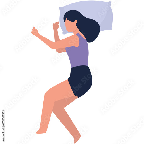Women Sleeping Position Illustration. Isolated Flat Cartoon Character.