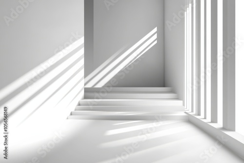 Diagonal Shapes and Shadows on White Background.