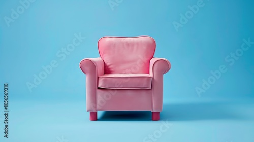 A small pink chair for children isolated on blue background