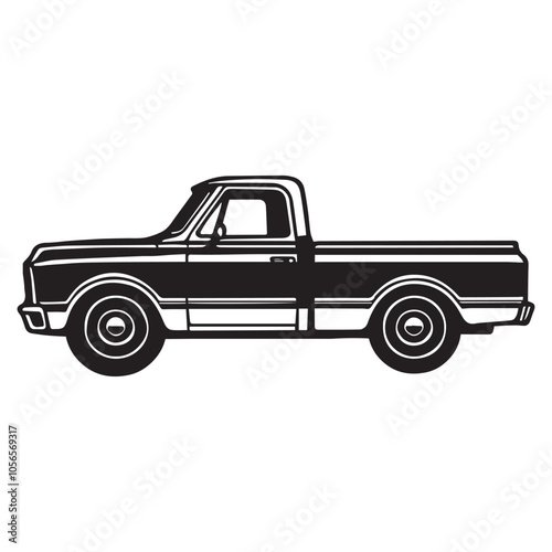 Classic Truck Vector illustration in black and white - Vintage Truck Clipart Design