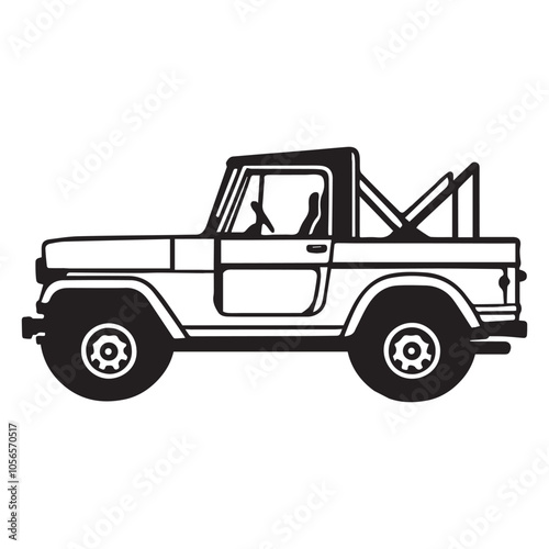 Classic Truck Vector illustration in black and white - Vintage Truck Clipart Design