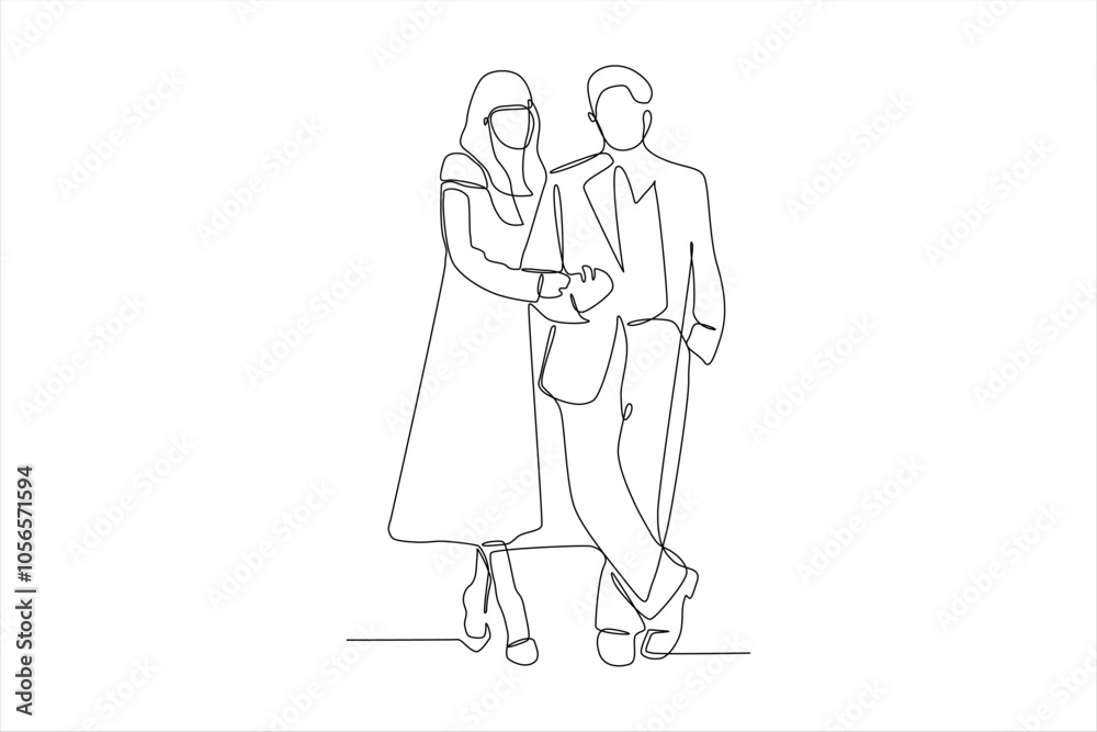 A minimalist line drawing of a couple standing closely, conveying intimacy and connection.
