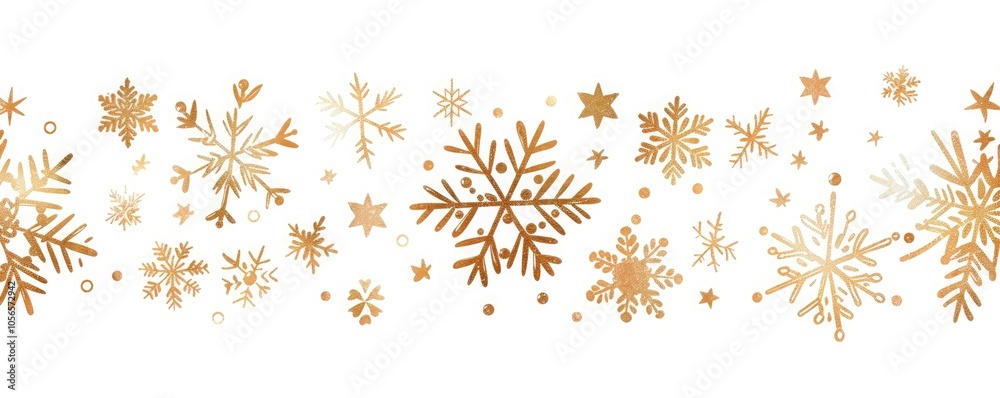 A simple vector line drawing of gold snowflakes on a white background A simple vector line drawing of gold snowflakes on a white background