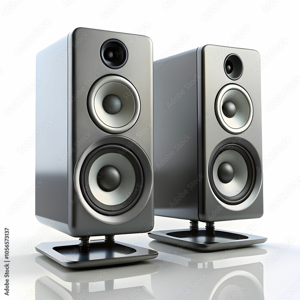 Fototapeta premium A set of computer speakers with a minimalistic design,