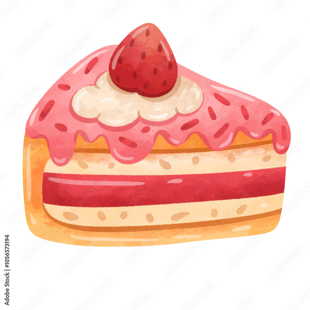 Cartoon cake illustration vector, slice cake clip art in hand drawn watercolor style, cute pink red cake image
Cartoon cake illustration vector, slice cake clip art in hand drawn watercolor style, cute pink red cake image