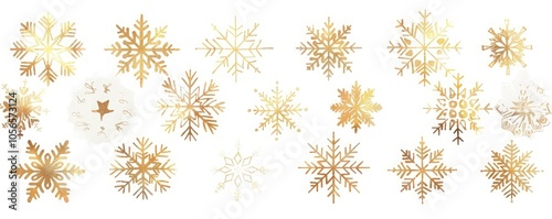 Wallpaper Mural A simple vector line drawing of gold snowflakes on a white background Torontodigital.ca
