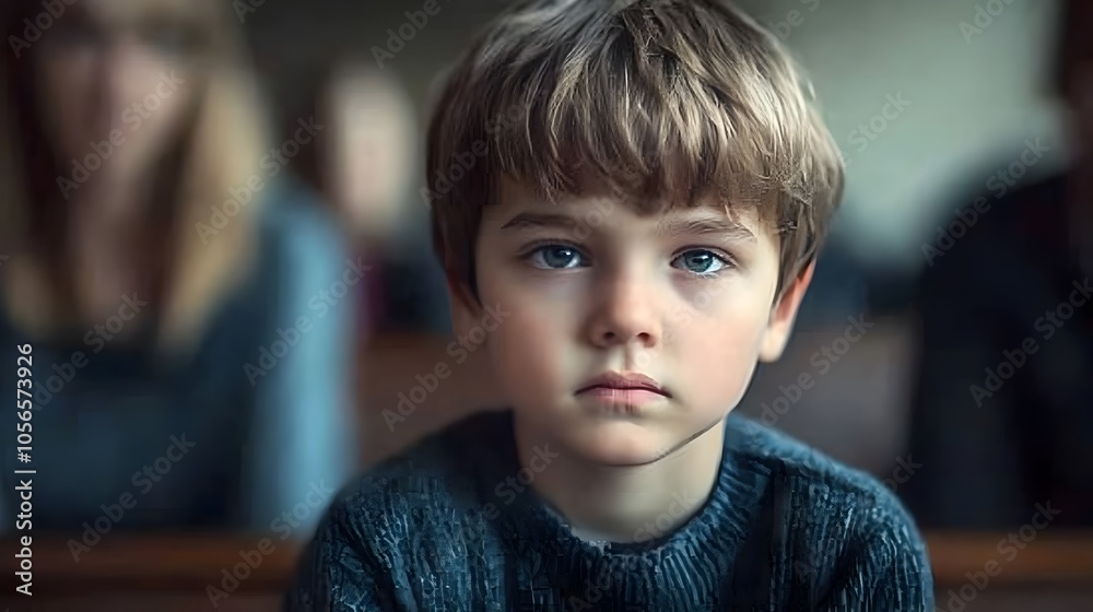Anxious Child Facing Divorce Court Proceedings Conceptual Portrait Anxious Child Facing Divorce Court Proceedings Conceptual Portrait