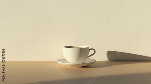 Wallpaper Mural Minimalist cup with saucer casting a soft shadow on a light background. Torontodigital.ca