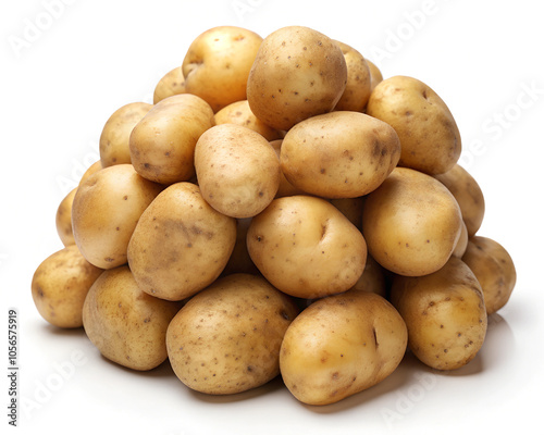 A pile of Fresh Potatoes Isolated on a White Background