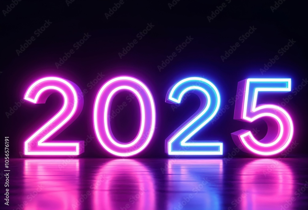 Futuristic Neon Sign with Glowing 2025 in Purple and Blue Gradient Futuristic Neon Sign with Glowing 2025 in Purple and Blue Gradient