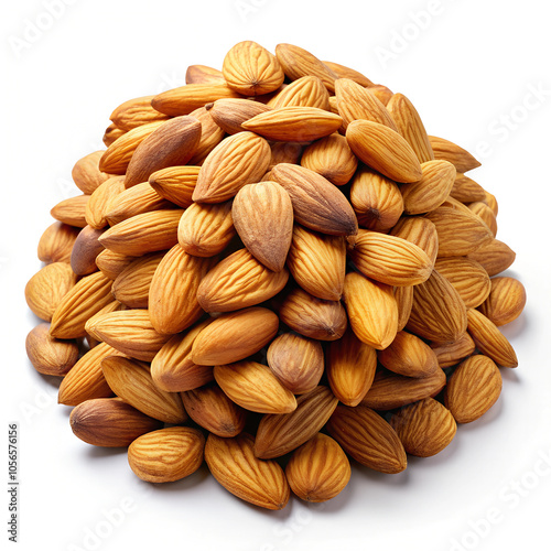 A Pile of Almonds Isolated on a White Background. Pile of raw almonds isolated.