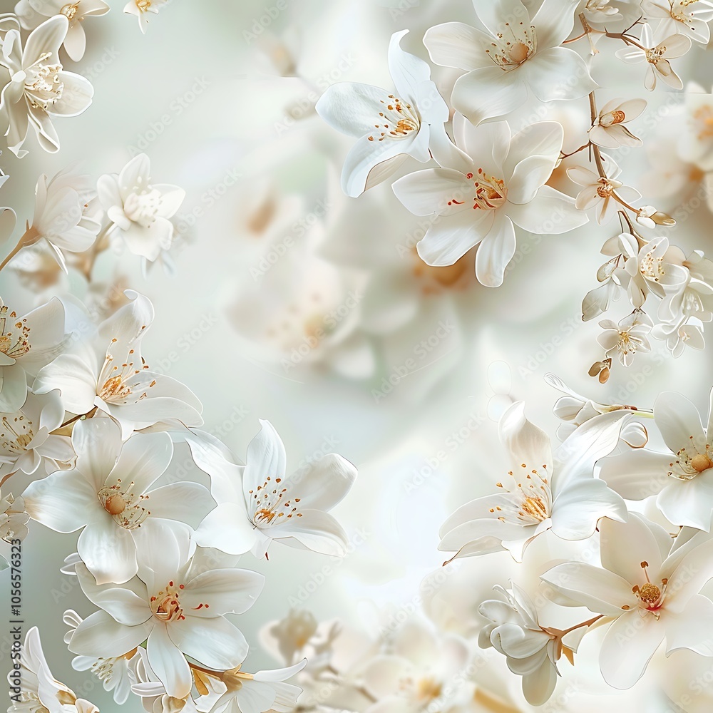Elegant white lilies overlapping in a serene composition, Seamless background with flowers of apple, Elegance in Simplicity. White Flower Background Concept