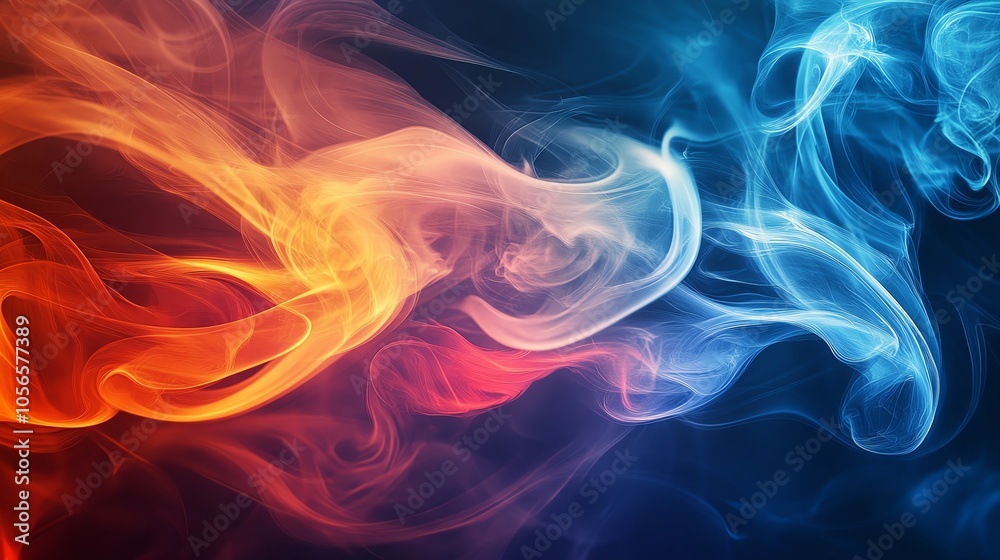 Vibrant abstract smoke swirling in shades of blue and orange, creating a dynamic and colorful background. Vibrant abstract smoke swirling in shades of blue and orange, creating a dynamic and colorful background.