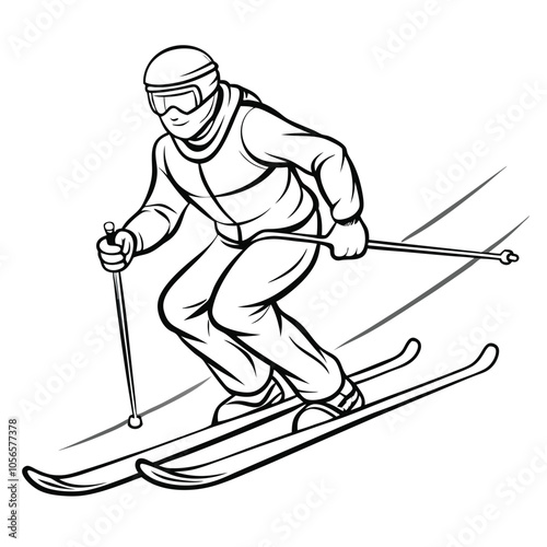 Ski hand-drawn vector.