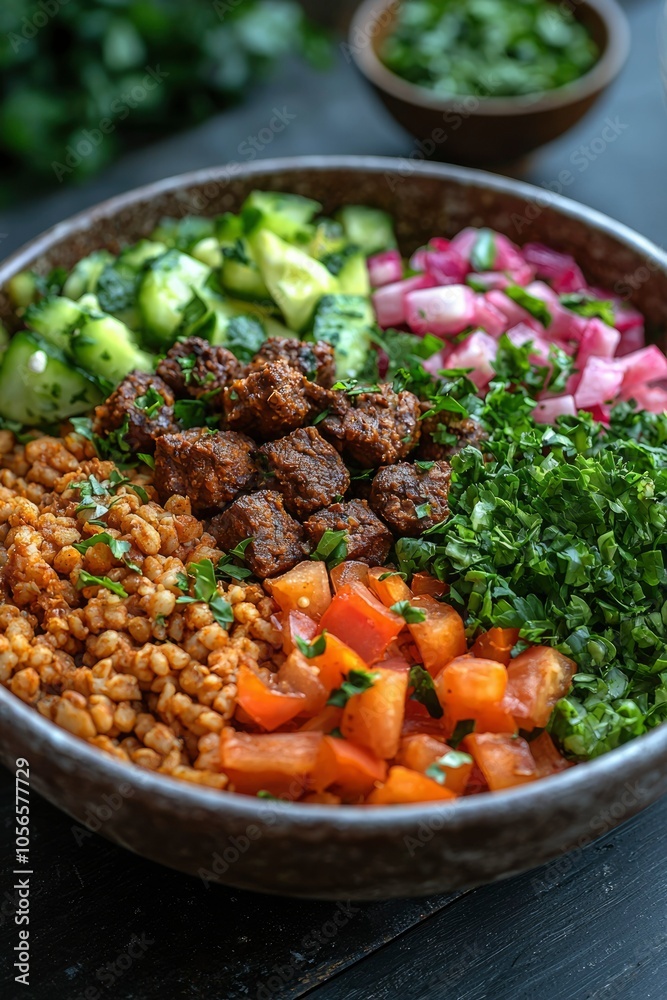 Bowl of Grain, Meat, and Vegetables Bowl of Grain, Meat, and Vegetables
