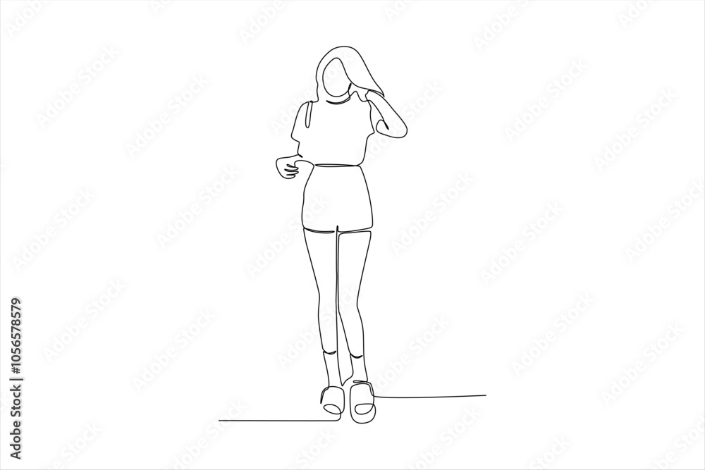 A minimalist line drawing of a woman standing casually, showcasing a relaxed lifestyle. A minimalist line drawing of a woman standing casually, showcasing a relaxed lifestyle.