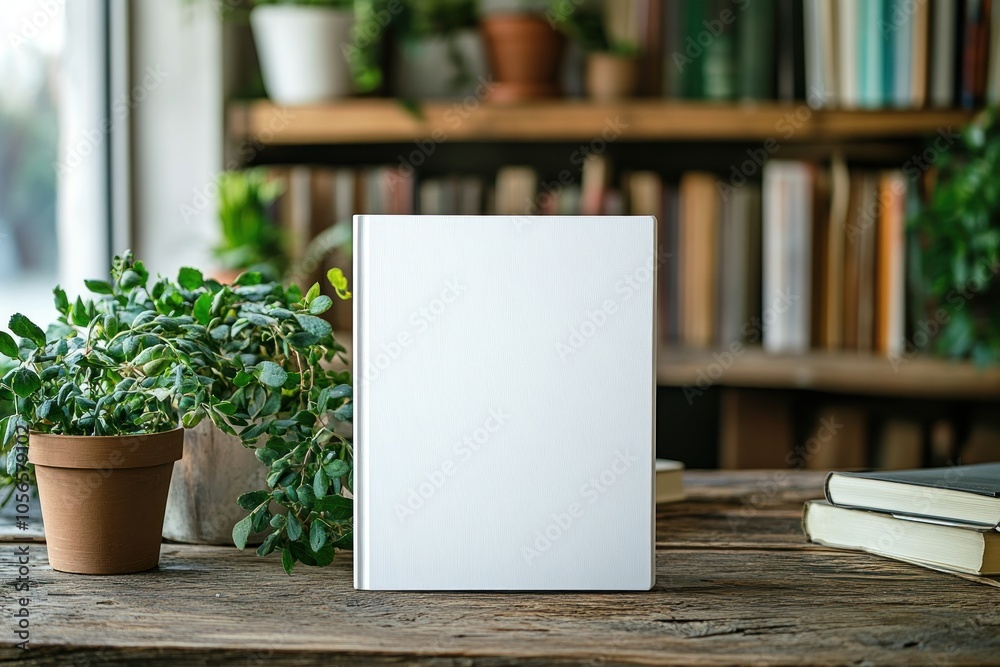 Blank Book Cover Mockup on Wooden Table