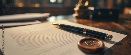 Close Up of a Legal Document with a Pen and Seal