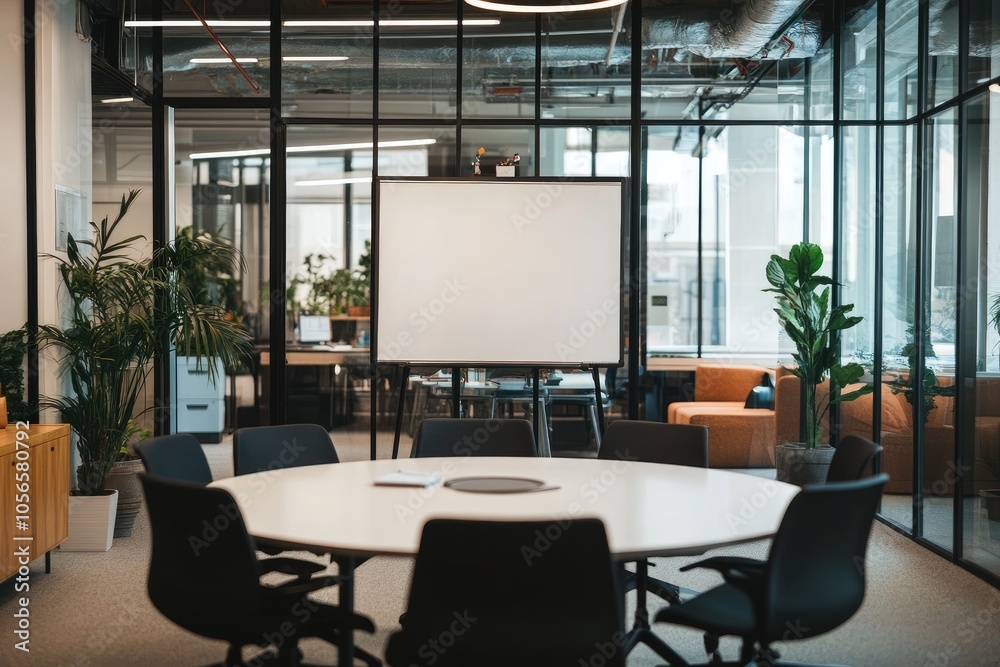 Fototapeta premium Modern Office Meeting Room with Whiteboard and Table