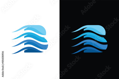 Initial Letter B, combination of Seawater Waves and Blue Color Logo Design Inspiration