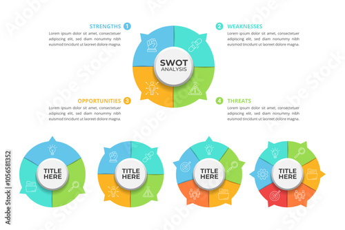 Cycle Infographic Elements with Multiple Step and Editable Text for Business Presentation, Poster, Banner and Booklet.