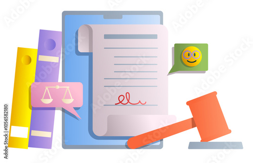 Law studies with contract and gavel