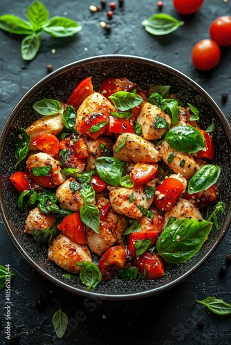 Grilled Chicken Salad with Cherry Tomatoes and Basil