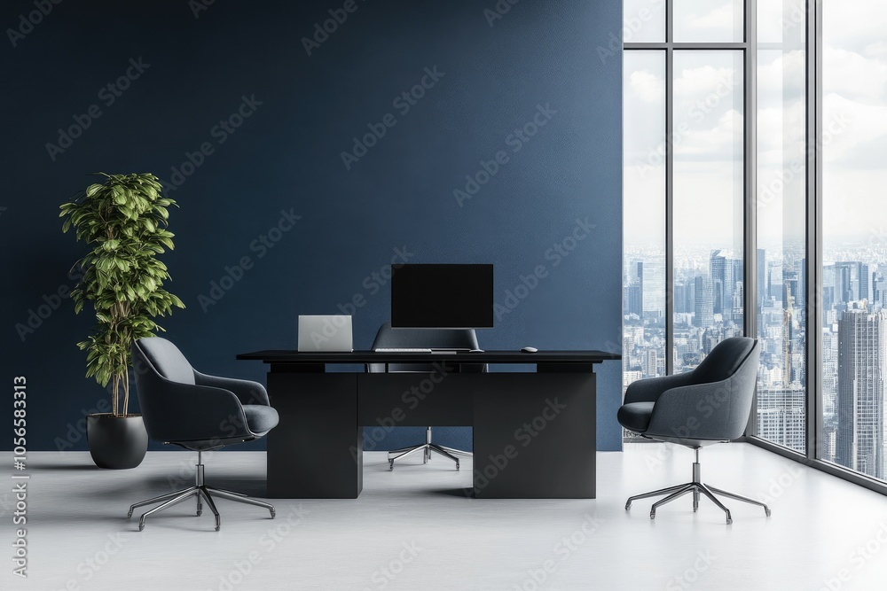 Fototapeta premium Modern Office Interior with City View