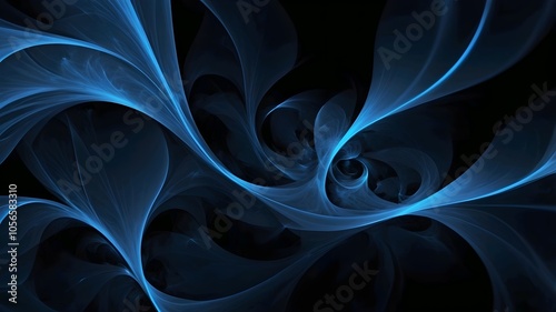 Abstract blue on black background texture. Dynamic curves ands blurs pattern. Detailed fractal graphics. Science and technology concept.