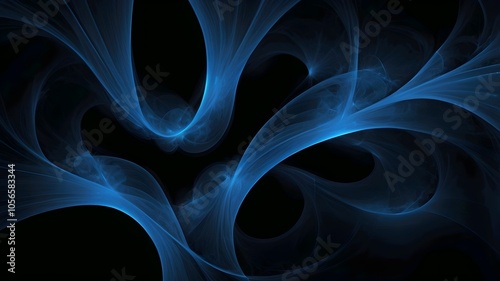 Abstract blue on black background texture. Dynamic curves ands blurs pattern. Detailed fractal graphics. Science and technology concept.