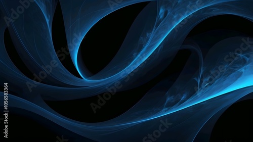 Abstract blue on black background texture. Dynamic curves ands blurs pattern. Detailed fractal graphics. Science and technology concept.
