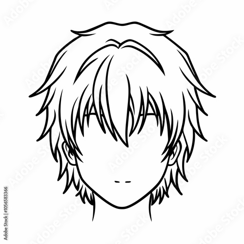 Minimalist Anime Character Outline with Tousled Hair