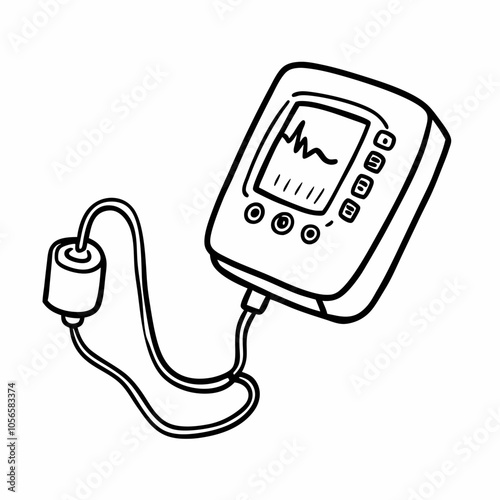 Digital Blood Pressure Monitor Line Drawing Vector Illustration