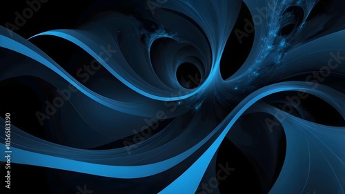 Abstract blue on black background texture. Dynamic curves ands blurs pattern. Detailed fractal graphics. Science and technology concept.