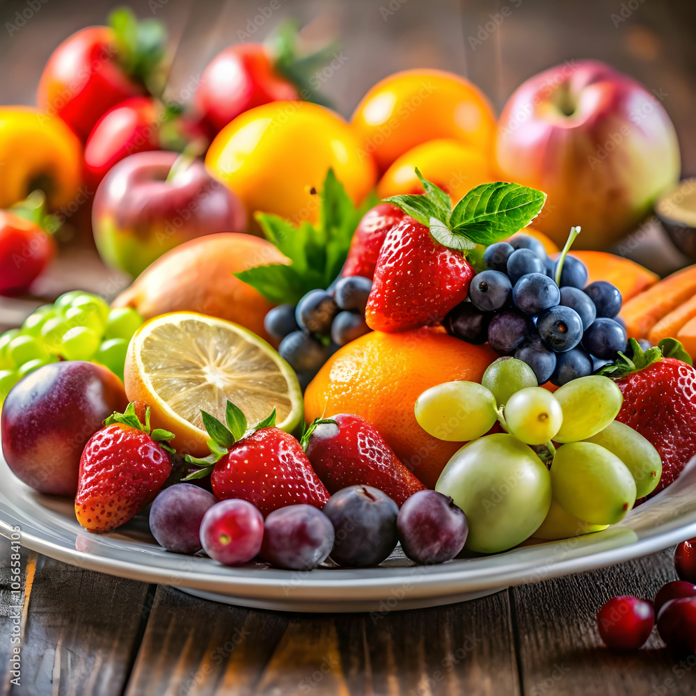 close up of fruits in plate on table close up of fruits in plate on table