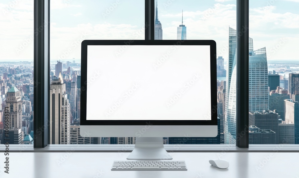 Fototapeta premium Computer Mockup City View.