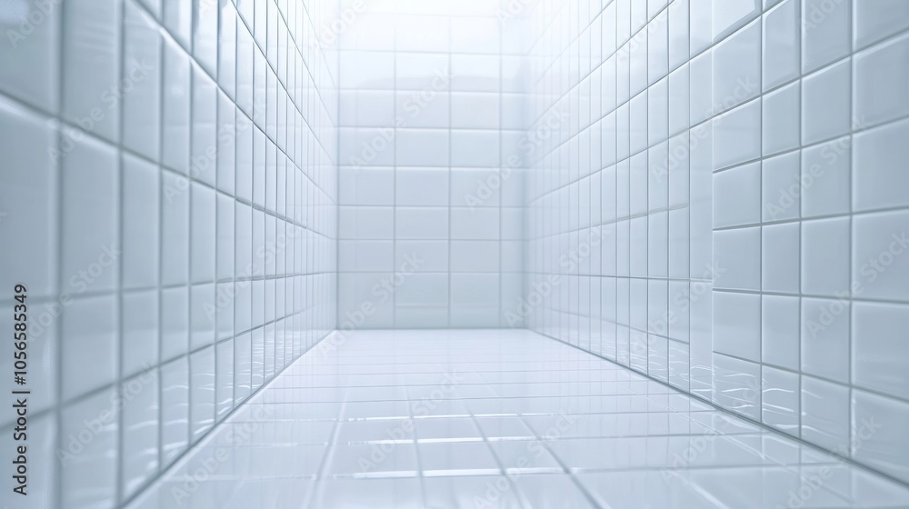 A clean, white tiled room with geometric patterns and bright lighting, showcasing a minimalist and modern design. A clean, white tiled room with geometric patterns and bright lighting, showcasing a minimalist and modern design.