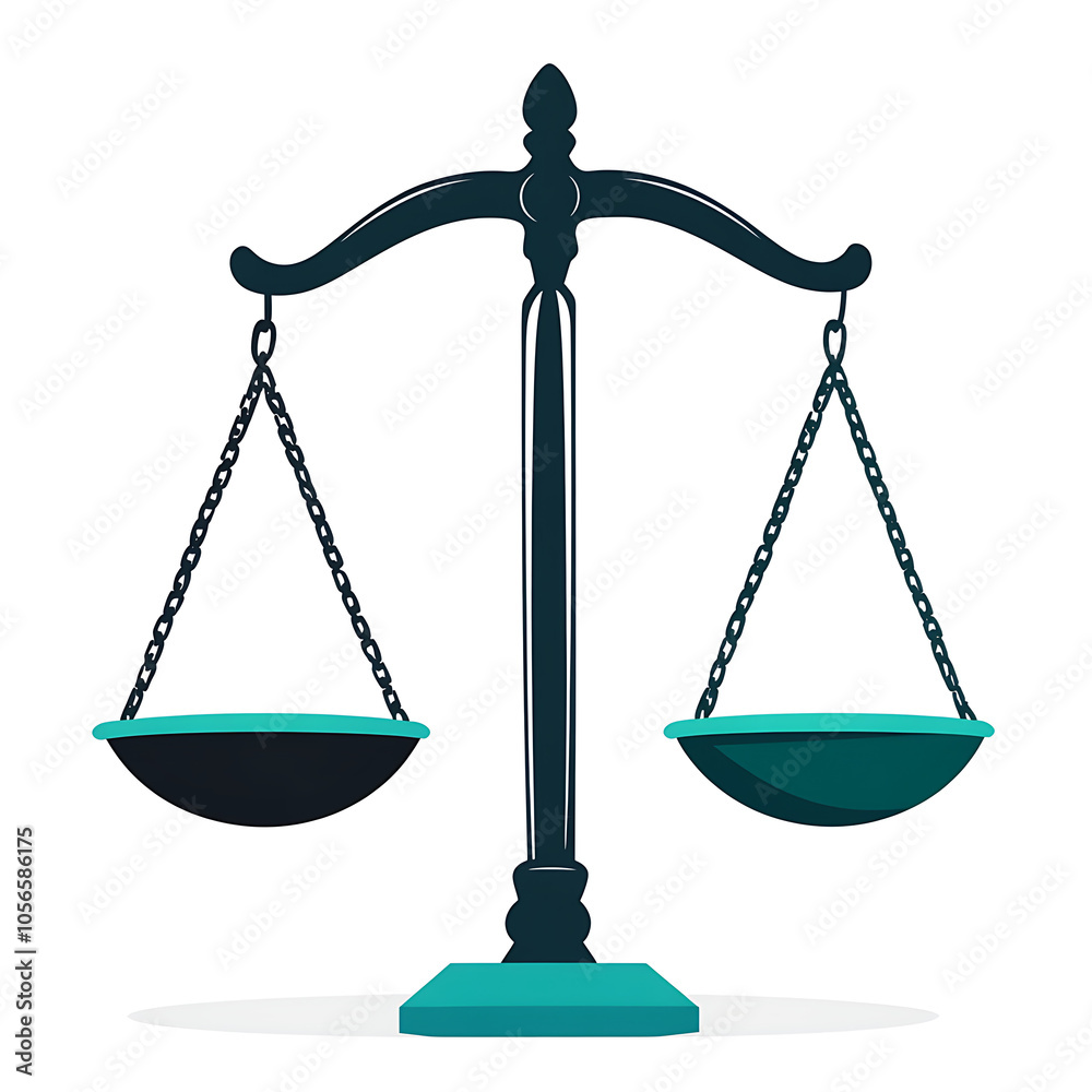 Scale symbolizing justice on a white isolated background.