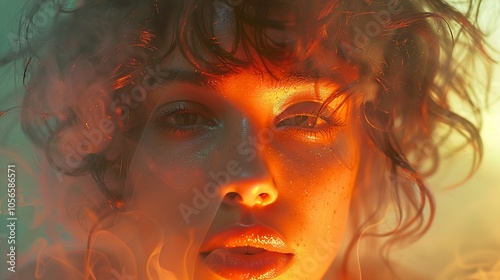 Close Up Portrait of a Woman with Glowing Skin and Smoke