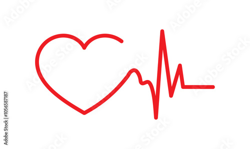 Red heart icon with heartbeat sign. Vector illustration. white background, eps 10