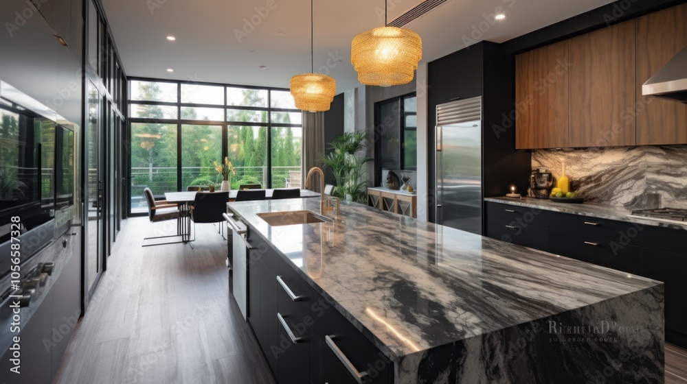 Modern Kitchen with Large Windows and Granite Countertops Modern Kitchen with Large Windows and Granite Countertops
