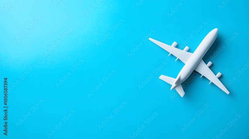Flat lay design of travel concept with plane on blue background with copy space. Flat lay design of travel concept with plane on blue background with copy space.