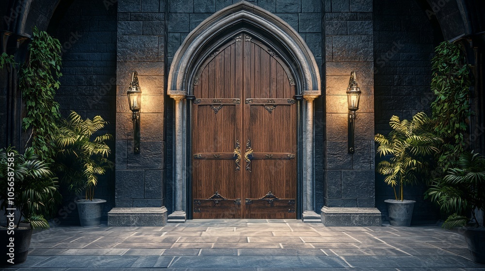 Fototapeta premium Rustic Wooden Door with Iron Fixtures