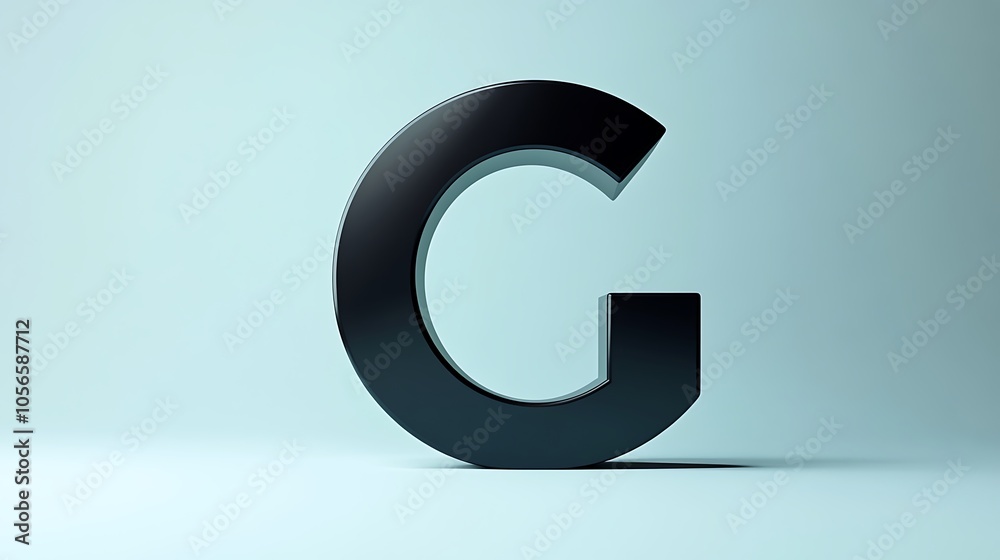 Black 3D Letter G on Light Blue Background Black 3D Letter G on Light Blue Background