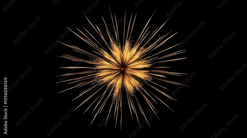 Radiant Golden Firework Explosion with Sparkling Tails on Black Background Radiant Golden Firework Explosion with Sparkling Tails on Black Background