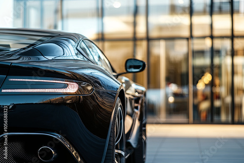 Luxury sports car parked in front of a modern building photo
