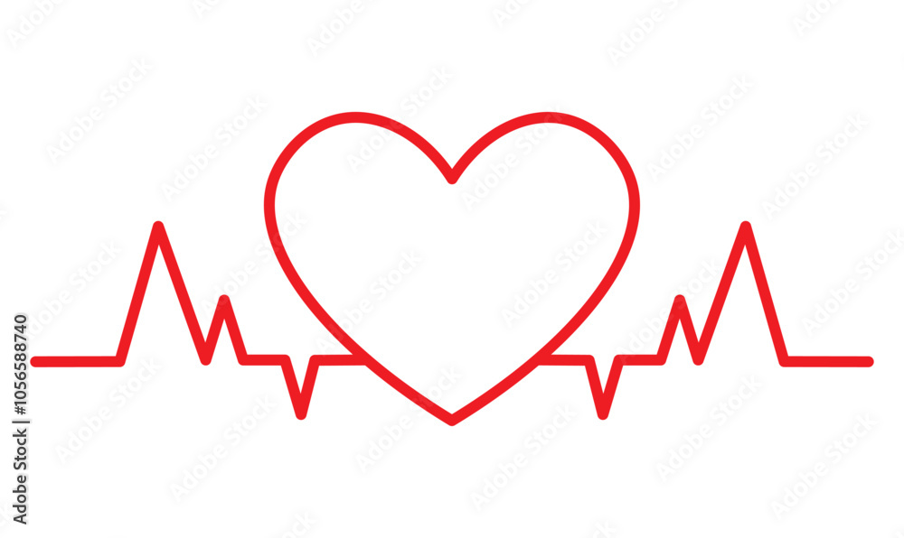 Red heart icon with heartbeat sign. Vector illustration. white background, eps 10 Red heart icon with heartbeat sign. Vector illustration. white background, eps 10