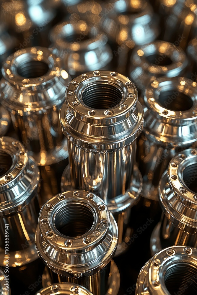 Close-up of Shiny Metal Fittings with Reflective Surfaces Close-up of Shiny Metal Fittings with Reflective Surfaces